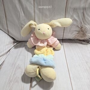 Russ Bunny Rabbit Musical Plush Crib Toy Pastel Velour Waffle Weave 14 Inch 8346